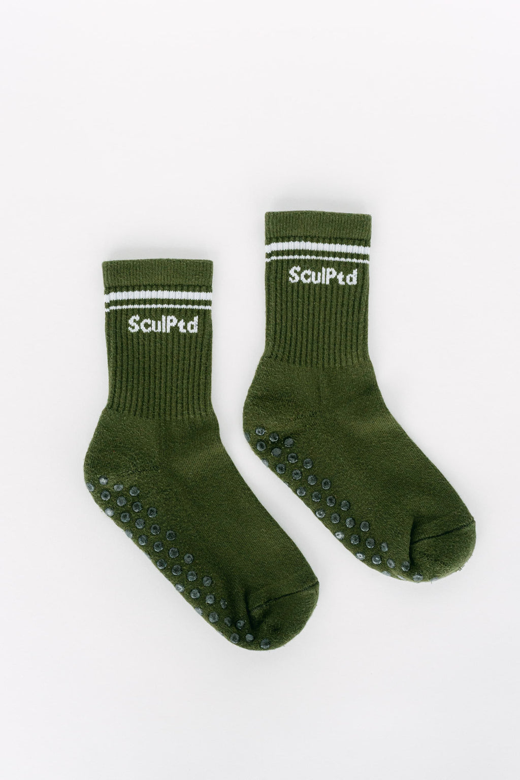 SculPtd Retro Alto Crew Style Pilates Grip socks in Green and White combination